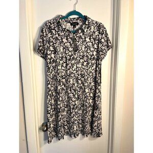 Perceptions New York Women’s Black & White Floral Print Zip-Up Polo Dress Sz XL